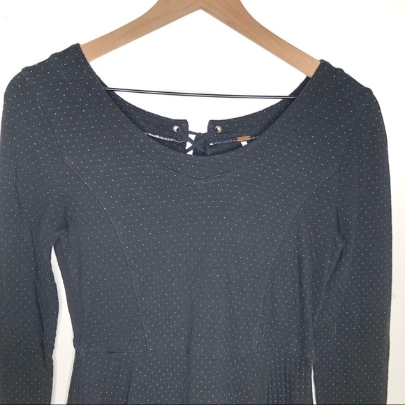 Free People Lace Up Back Tiny Polka Fit & Flare Dress Black M - Picture 2 of 7